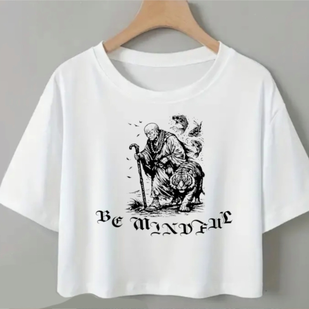Monks Peaceful Walk Crop T Shirt Small White